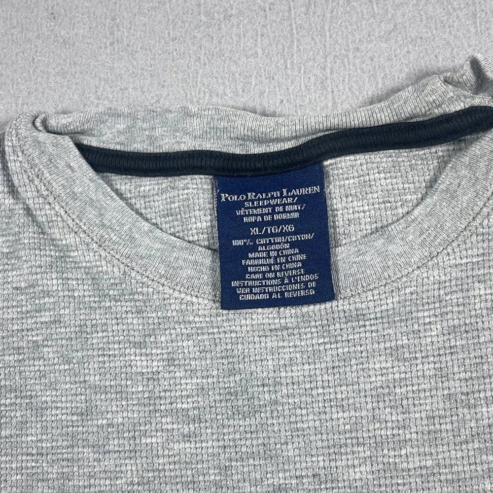 Polo Ralph Lauren Thermal Shirt Men XL Gray‎ Long Sleeve Waffle Knit Sleepwear